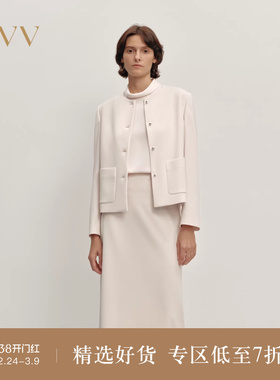 OVV2025秋冬新款女装圆领三醋酸直筒夹克外套