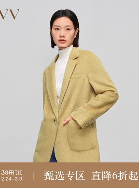 OVV秋冬新款女装绒面一粒扣平驳领休闲羊毛西服外套