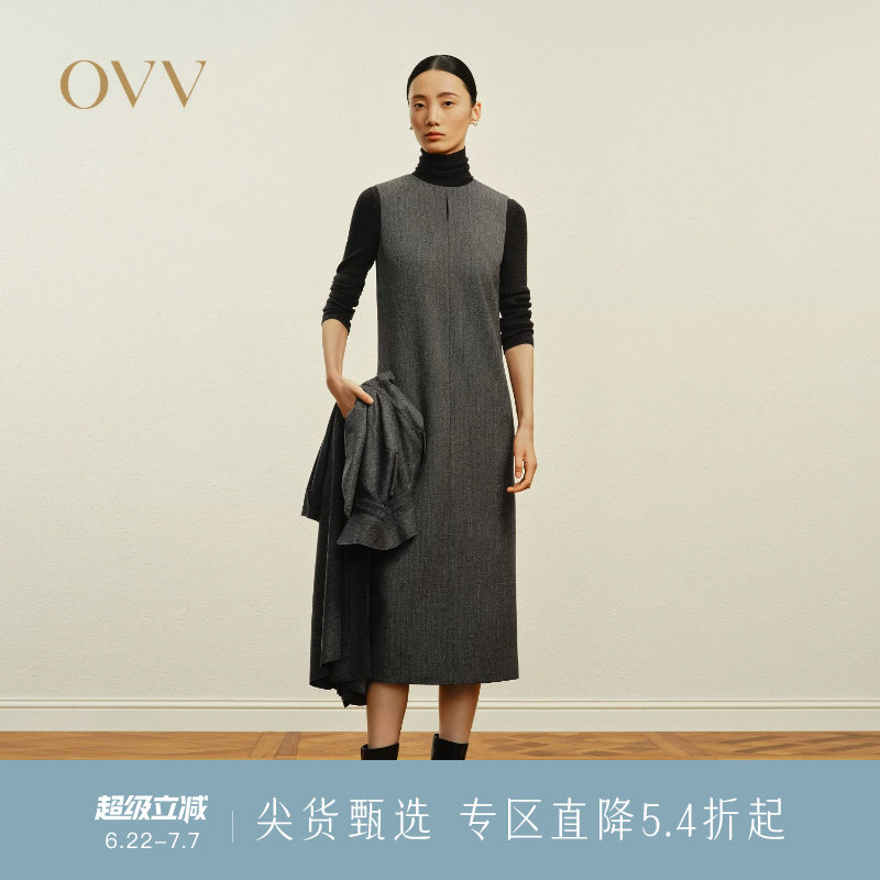 OVV秋冬热卖女装圆领无袖连衣裙简约休闲长款背心裙