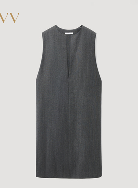 OVV2025秋冬新款女装后开衩设计舒适深V直筒无袖连衣裙