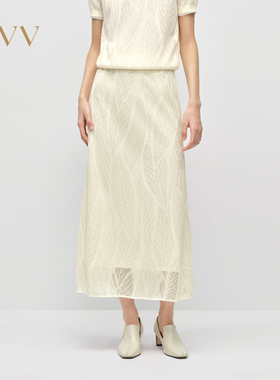 OVV2025春夏新款女装淡人优雅气质蕾丝花型休闲舒适针织半裙