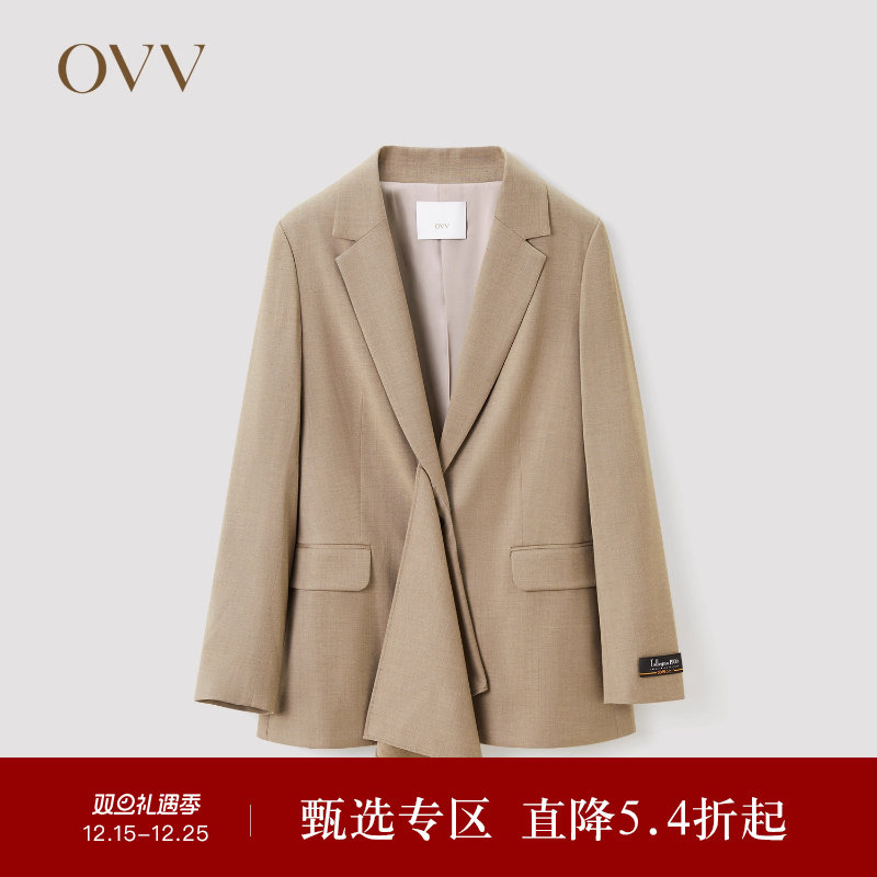 OVV秋冬女装意大利进口面料时尚飘带套装西服外套