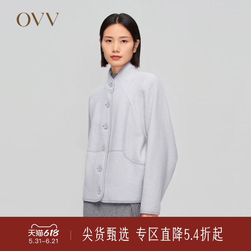 OVV秋冬热卖女装针织羊毛防风立领插肩袖休闲夹克外套