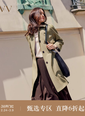 OVV秋冬新款女装温柔自然翻领暗门襟休闲通勤针织羊毛风衣