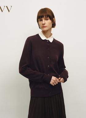 OVV秋冬新款女装多色简约宽松圆领长袖羊毛针织开衫