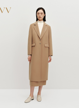 OVV秋冬热卖女装大地色系经典易搭平驳领单排扣羊毛大衣