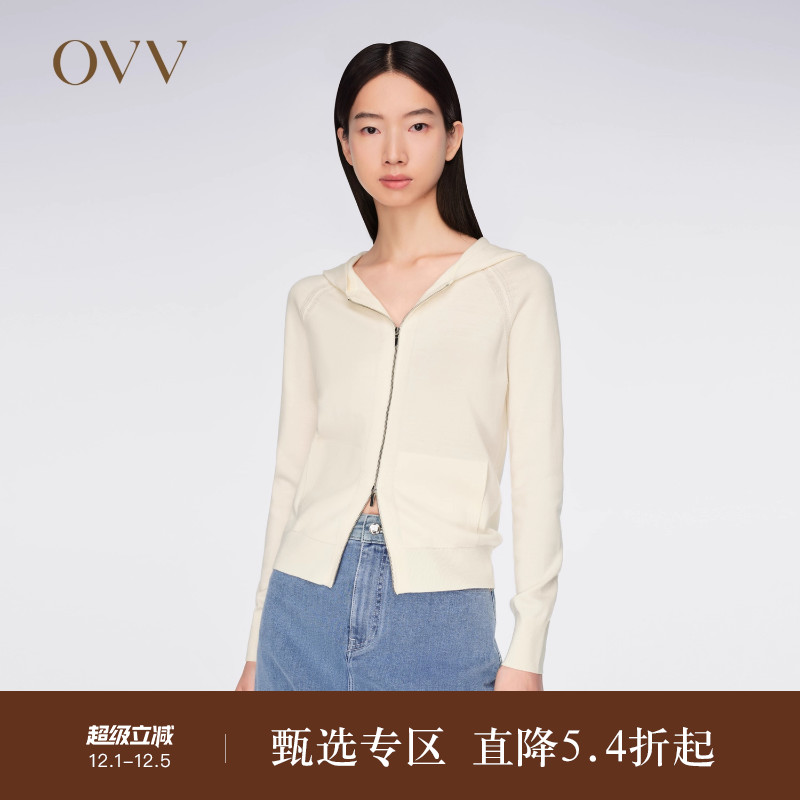 黄金羊毛针织开衫OVV休闲连帽