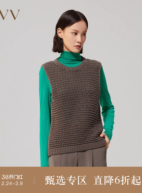 OVV秋冬女装山羊绒绵羊毛混纺圆领复古时髦针织背心