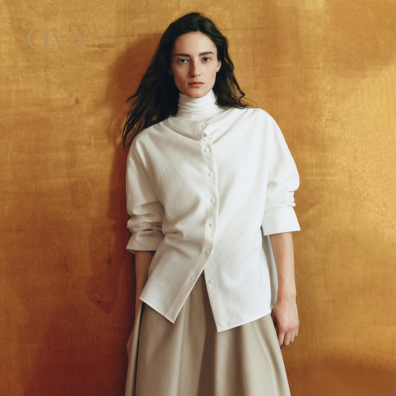 OVV2025秋冬新款女装优雅荡领简约版型通勤长袖休闲衬衫