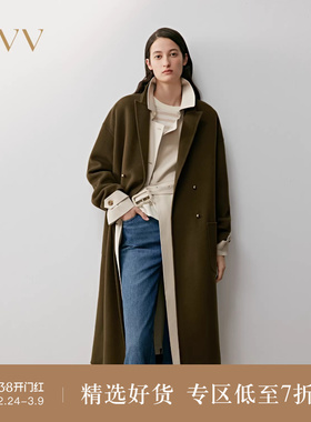 OVV2025秋冬新款女装直筒版型随附腰带挺括羊毛长大衣