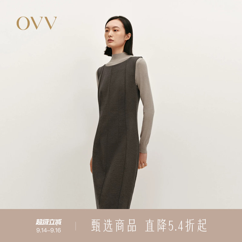 OVV秋冬热卖女装一字领修身背心裙针织羊毛休闲无袖连衣裙图片