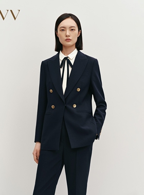 OVV秋冬热卖女装收腰修身戗驳领双层羊毛休闲西服外套