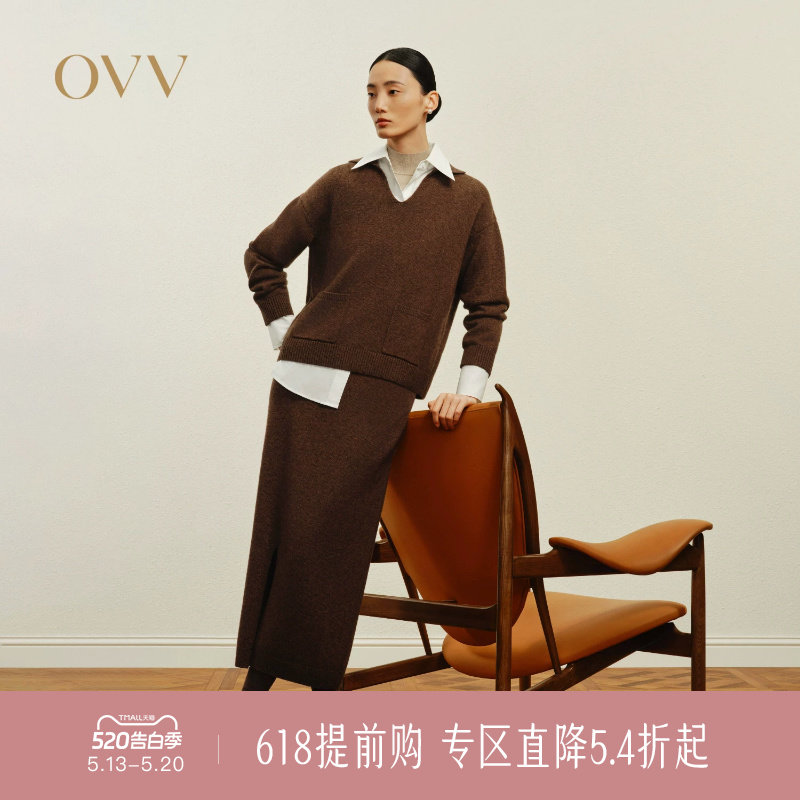 OVV秋冬热卖女装羊毛羊绒混纺套头翻领舒适长袖针织衫