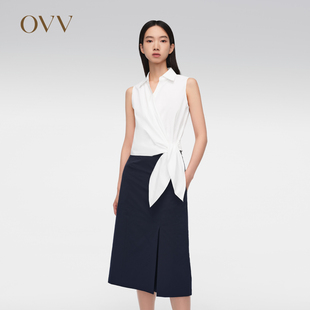 女装 衬衫 棉弹面料打结设计经典 无袖 翻领围裹式 OVV春夏热卖