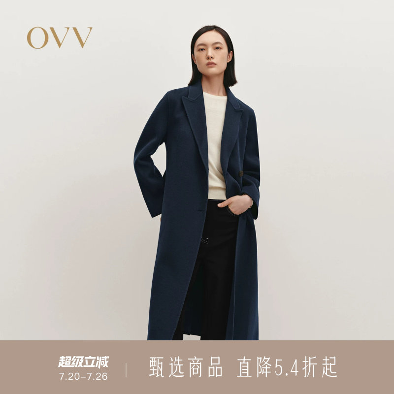 OVV秋冬热卖女装戗驳领休闲通勤保暖羊毛双面呢大衣