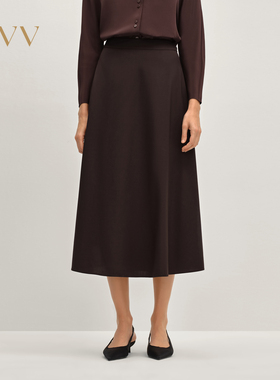 OVV2025秋冬新款女装羊毛混纺后松紧腰简约A字半身裙