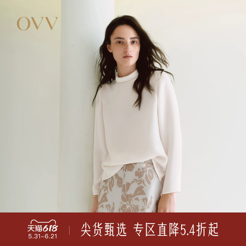 OVV秋冬新款女装日本进口三醋酸半高领长袖梭织上衣