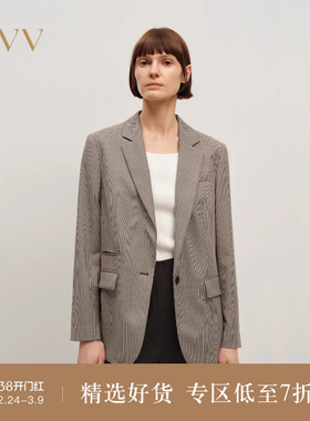 OVV2025秋冬新款女装经典一粒扣优雅千鸟格纹羊毛西服外套
