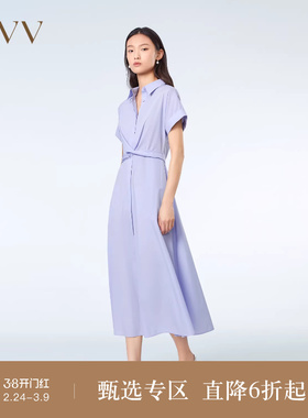 OVV春夏热卖女装丝棉混纺腰间飘带蝴蝶结A字型短袖连衣裙