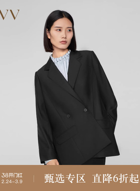 OVV秋冬新款女装双排扣平驳领侧缝开衩优雅单件西服外套