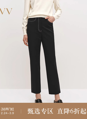 OVV秋冬热卖女装经典易搭明线装饰简约舒适休闲烟管裤