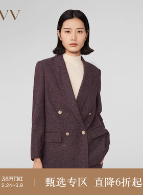 OVV秋冬新款女装日本进口彩点花呢羊毛双排扣套装西服