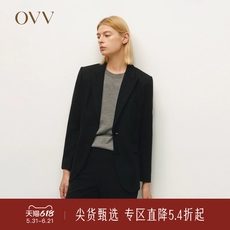 OVV秋冬热卖女装优雅戗驳领修身休闲通勤羊毛西服外套
