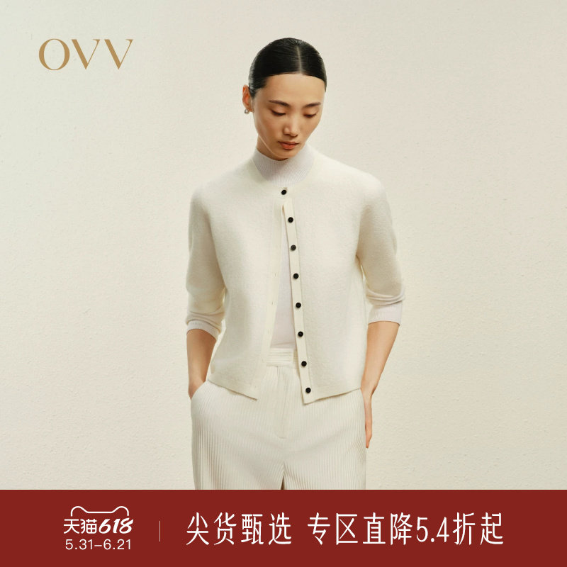 OVV秋冬热卖女装简约舒适保暖羊毛短袖针织开衫外套
