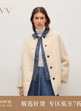 OVV2025秋冬新款女装舒适柔软休闲圆领中长款羊驼毛大衣