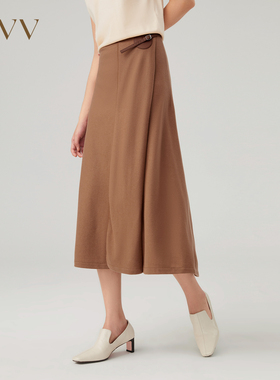【云朵羊毛】OVV秋冬新款女装针织拼接设计中长款半裙