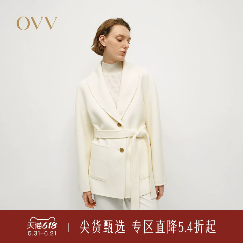 OVV秋冬热卖女装简约优雅青果领短款羊毛双面呢大衣