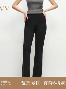 OVV2025春夏新款女装淡人经典松紧腰休闲针织简约喇叭裤