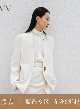 OVV春夏热卖女装三醋酸面料无领设计直筒版型西服外套