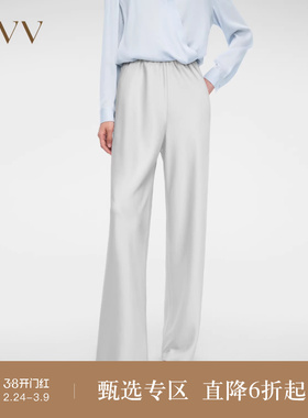 OVV春夏热卖女装弹力微皱肌理珠光面料松紧腰休闲裤