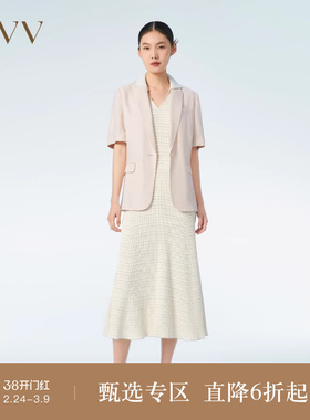 OVV春夏热卖女装醋酸仿麻时尚一粒扣休闲短袖西服外套