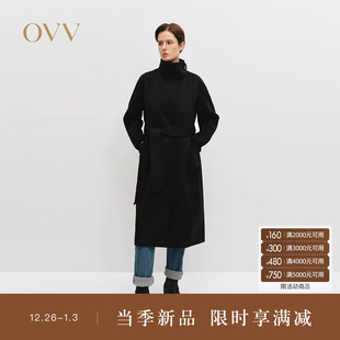OVV秋冬热卖 立领设计随附腰带中长羊毛双面呢大衣 女装