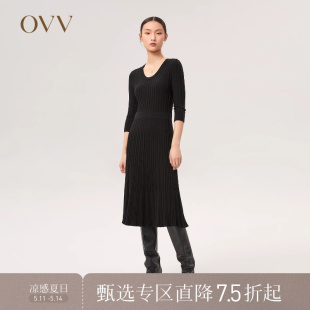 OVV秋冬热卖 针织连衣裙GQZZJ31102A 弹力修身 U领中袖