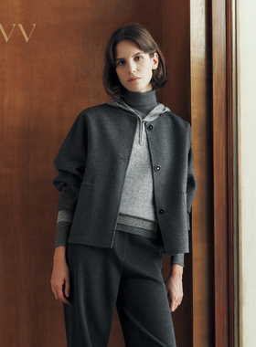 OVV2025秋冬新款女装正反异色双面呢阔口袖休闲夹克外套