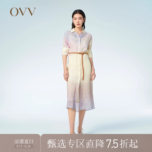 女装 OVV春夏热卖 式 衬衫 连衣裙 舒适亲肤抽象印花长袖