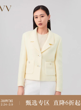 OVV秋冬新款女装针织圈圈羊毛贴袋设计单件西服外套