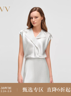 OVV2025春夏新款女装光泽感醋酸面料简约短袖休闲上衣