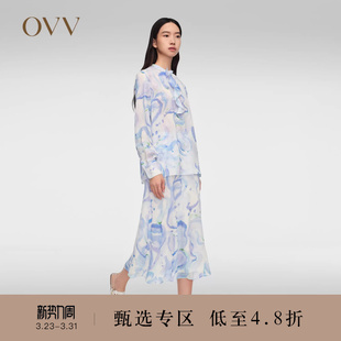 抽象笔刷印花 长袖 OVV春夏热卖 飘带雪纺衫 衬衫 女装