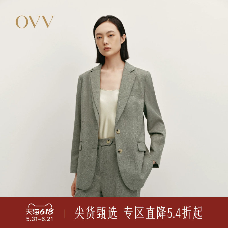 OVV秋冬热卖女装不对称平驳领修身休闲羊毛西服外套