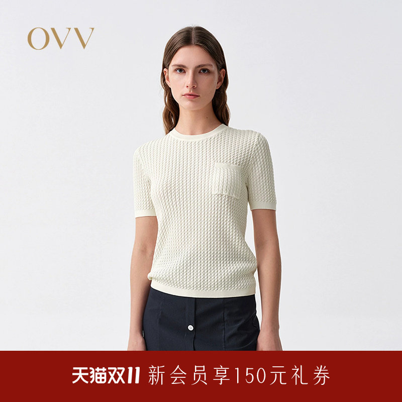 OVV2026春夏新款女装丝棉混纺圆领休闲舒适短袖针织衫