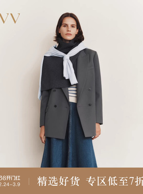 OVV2025秋冬新款女装戗驳领斜纹肌理挺括羊毛休闲西服