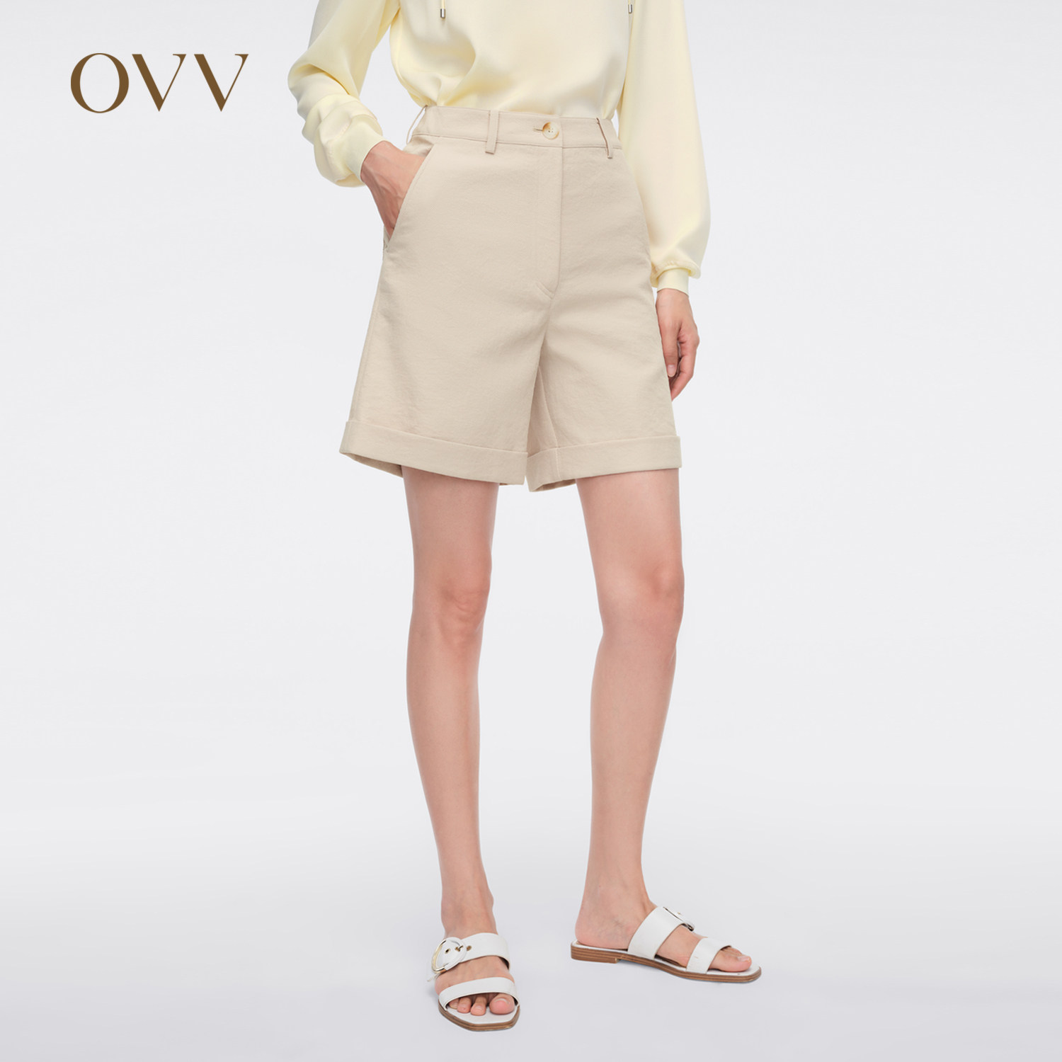 OVV春夏热卖女装轻薄舒适挺括有型翻边易搭休闲短裤