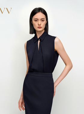 OVV2025春夏新款女装醋酸混纺直筒休闲通勤无袖衬衫上衣