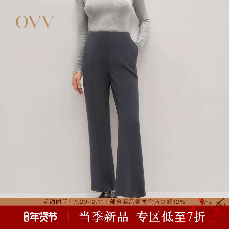 OVV2025秋冬新款女装日本进口三醋酸侧后松紧腰休闲西裤