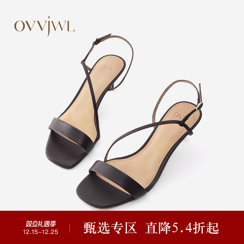 【孙俪同款】OVV春夏新款女装时尚小羊皮细高跟一字带凉鞋