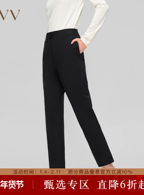 OVV秋冬新款女装挺括羊毛罗马布拉链口袋休闲通勤九分裤